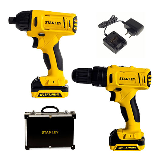 Combo Parafusadeira / Furadeira 3/8'' + Parafusadeira de Impacto 1/4'' 12V Max com 2 Baterias e Carregador Stanley - SCHI121S2FK-BR